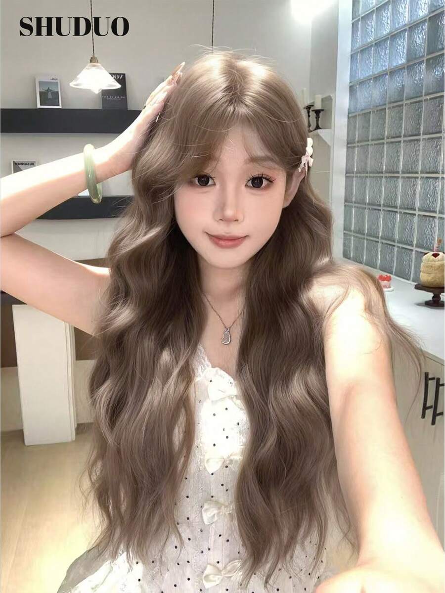 SHUDUO 1顶合成耐热棕色卷发假发，中分，纤维材质，适合日常佩戴，自然逼真（不含配件） - 查看 1