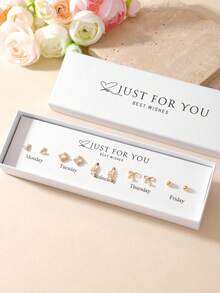 MESTILO 5 Pairs Delicate & Sweet Bear, Wheat, Cherry Blossom, Bow Earrings Set Gift Box, Suitable For Ramadan Gift, Festivals And Daily Wear - Gold - View 9