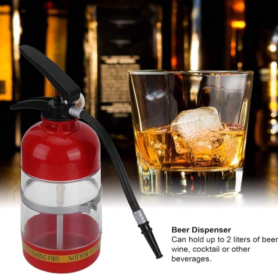 1 PCS Dispensador de Cerveza Extintor 2L, Barril Portátil con Enfriamiento por Gel, Boquilla Ajustable para Espuma, Diseño Original para Fiestas, Cumpleaños, Reuniones y Eventos - Rojo - Ver 1