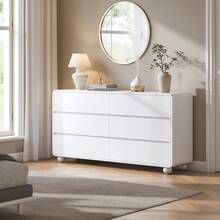 GIKPAL Dresser For Bedroom 6 Drawers, 53" Wide Wood Chests Of Drawers With Handleless & Curved Profile Design, Modern Dresser For Living Room, Entryway - 白色 - 查看 2