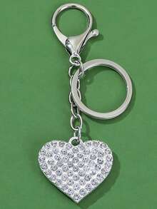 1pc Elegant Cute Casual Zinc Alloy Full Rhinestone Heart Shaped Keychain, Car Key Chain, Backpack Pendant, Holiday Gift - Silver - View 4