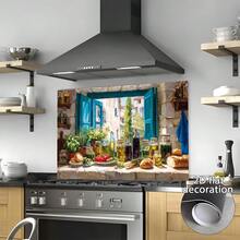 1-Piece 2D Flat Design Wall Decal. The Image Depicts Food And Jars Placed Next To A Window, Presented In A Realistic Way, Creating A Retro Atmosphere Through Its Nostalgic Background And Objects. This Kitchen Wall Decal Is Easy To Install. - Multicolor - View 8