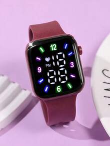 6/1pc Fashionable Elegant Cute And Classic Numeric Display Minimalist Pattern Electronic Watch, Suitable For Teenagers. Includes A Set Of Crystal Heart-Shaped Jewelry Including Bracelet, Necklace, Earrings And Ring, Designed For Students. Suitable For Daily Wear By Students, Such As Back To School, Parties Or Travel, Also Makes A Great Gift For Friends, Birthday, Graduation, Holiday, Thanksgiving, Or Gift For Mom, New Year 2026 - Multicolor - View 3