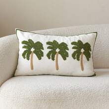 1pc Green Minimalist Modern Embroidered Coconut Tree Decorative Pillow Cover, Suitable For Indoor Decor, All Season, Pillow Insert Not Included - Green - View 11