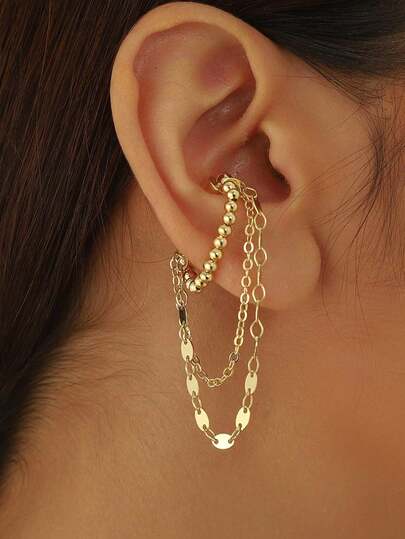 1 件朋克风格奢华磁性仿珍珠流苏耳夹，适合女性日常佩戴和派对配饰，无需穿孔