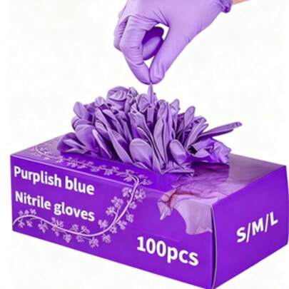 100/50/4pcs Disposable Purple Nitrile Gloves, Powder-Free, Latex-Free, Waterproof, Suitable For Household Cleaning, Hairdressing, Beauty Salon, Etc. Waterproof, Anti-Static, Latex-Free, Open-Finger Design (Bagged To Prevent Damage)