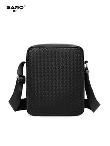 saroxi 1pc Men's Casual Shoulder Bag, PU Leather Square Crossbody Bag With Side Pockets, Versatile Commuter Bag, Simple Style Black Bag, Fashionable Gift For Boyfriend, Men - Black - View 9