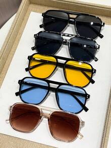 5 Pairs Women's Square All-Season Futuristic Style Fashion Eyeglasses, Suitable For Outdoor Leisure Activities, Dates, Parties With Friends, Beach Accessories - 5pcs 黑白豹紋藍茶組合 - 查看 7