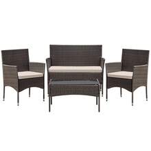 4 Pieces Patio Conversation Set Outdoor PE Rattan Wicker Chairs Set With Table - Beige - View 7