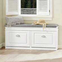 SoBuy Shoe Bench With Seat, Storage Bench With 2 Flaps, Narrow Shoe Cabinet With Bench & Shoe Rack, Space-Saving Shoe Storage For Hallways & Small Rooms, 104x52x24cm, White, FSR64-W - White - View 11