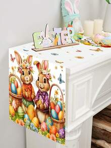 1 Stück Tischläufer für Ostern, 180x35cm Aquarell Osterhase Eier Polyester Tischdecke, Osterdekoration für Zuhause, Küche und Esszimmertisch, für Innen- und Außenbereich, Frühlings- und Sommerfestdekoration, ideal für Osterfeierlichkeiten - Verschiedenfarbig - Übersicht 4