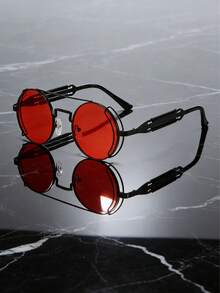 一副男士圆形金属时尚眼镜，蒸汽朋克未来主义科幻风格，适合音乐节和日常佩戴。 - 圓形 - 查看 2