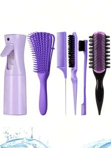 1/2/3/4/5/6/11/12 Pcs Hair Brush With Hair Styling Comb Set, New Edition Nine-Row Comb, Edge Groove Design On Both Sides, Enhances Curls Definition & Separation, Wet And Dry Eight-Claw Comb, (6.8 OZ / 200 ML)Multi-Functional Small High-Pressure Continuous Spray Water Replenishing Travel Makeup Bottle - Multicolor - View 2