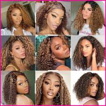 13x4 深波浪蕾丝前假发，混合真人发，200 密度，13x4 高清蕾丝前假发，混合真人发，女士假发，无胶假发，真人发深卷假发，预先拔毛，28 英寸，#P4/27 蜂蜜金 - SP4/27 - 查看 6