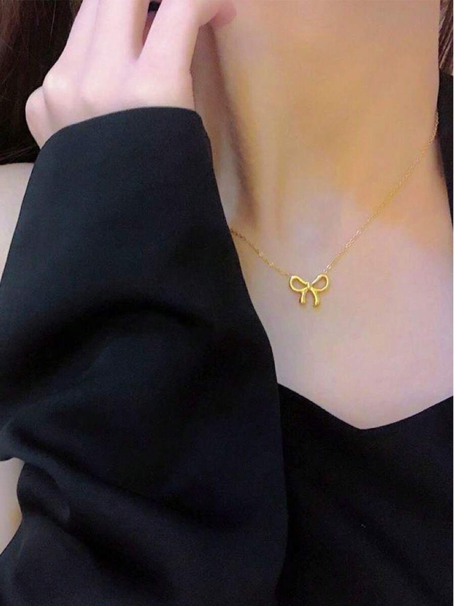 VJS 1pc Minimalist Bow Tie Necklace, Fashion Jewelry For Women - Necklace - View 1