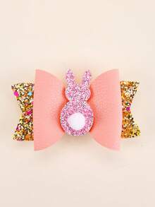 3pcs Easter Bunny Hair Bows For Girls Sparkling Glitter Bow Hair Clips Colorful Leather Bow Alligator Clips Teens Hair Accessories - Multicolor - View 3