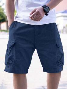 1pc Teen Boys Summer Casual Outdoor High Street Multi-Pocket Cargo Shorts (Actual Size Runs Small, Suggest Ordering One Size Up Based On The Image) - 藏蓝色 - 查看 3