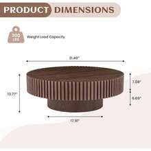 31.49" Walnut Coffee Table Round Wood, Modern Unique Fluted Tea Table, Contemporary Drum Circle Accent Center Table For Living Room, Small Space, Apartment - 白色 - 查看 12