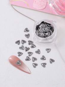 可爱灰色爱心美甲装饰 1盒 3D金属爱心美甲饰品 Y2K风格 DIY美甲饰品配件 情人节 - 灰色 - 查看 4