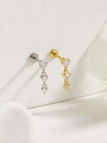 1pc Fashionable Minimalist Elegant Diamond Stainless Steel Stud Earrings, Suitable For Women's Daily Wear - Diamond - View 1