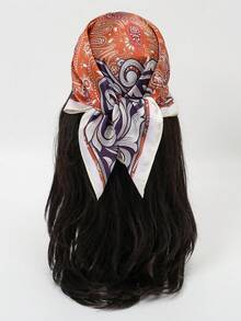 1pc Bandana Print Cashew Geometric Pattern Silky Scarf, Headband, Neckerchief, Headwrap - Multicolor - View 3