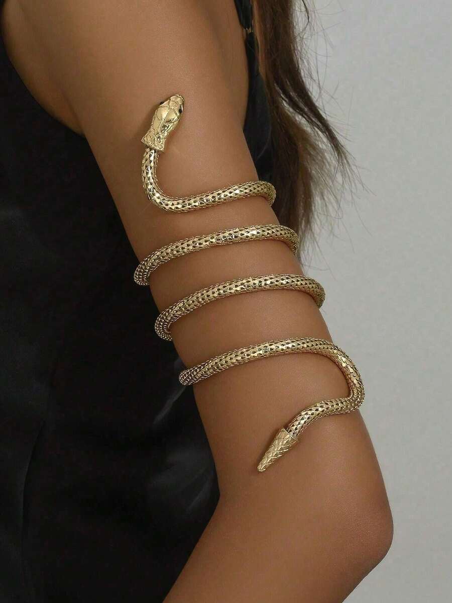 1pc Creative European & American Style Coiled Snake Bangle Bracelet,Valentine's Day Gift,Starfish Holiday Style Arm Chain,Suitable For Women To Wear On Daily Outings And Vacations .(Random Style) - vàng - Kiểu ngẫu nhiên - Xem 1