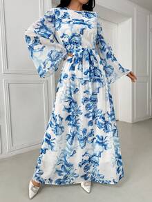 Women's Elegant Floral All-Over Print Arabic Style Dress - Multicolor - View 4