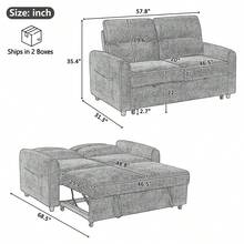 MERAX Chenille Pull Out Sofa Bed, 58-Inch Sofa Bed, Sleeper Sofa, Loveseat Sofa With Adjustable 3 -Position Backrest, 4 Side Pockets And Charging Ports For Living Room, Blue - Màu xanh lam - Xem 8