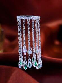 1 chiếc nhẫn nữ thời trang dài có tua rua, mạ bạc, hình lá màu xanh lá cây đính đá Cubic Zirconia, kiểu dáng thả dài, trang sức giả cổ, thích hợp đeo hàng ngày, dự đám cưới, lễ đính hôn, tiệc tùng, dạ hội - Quà tặng cho phái nữ, quý cô, bạn gái, vợ. - màu xanh lá - Xem 6