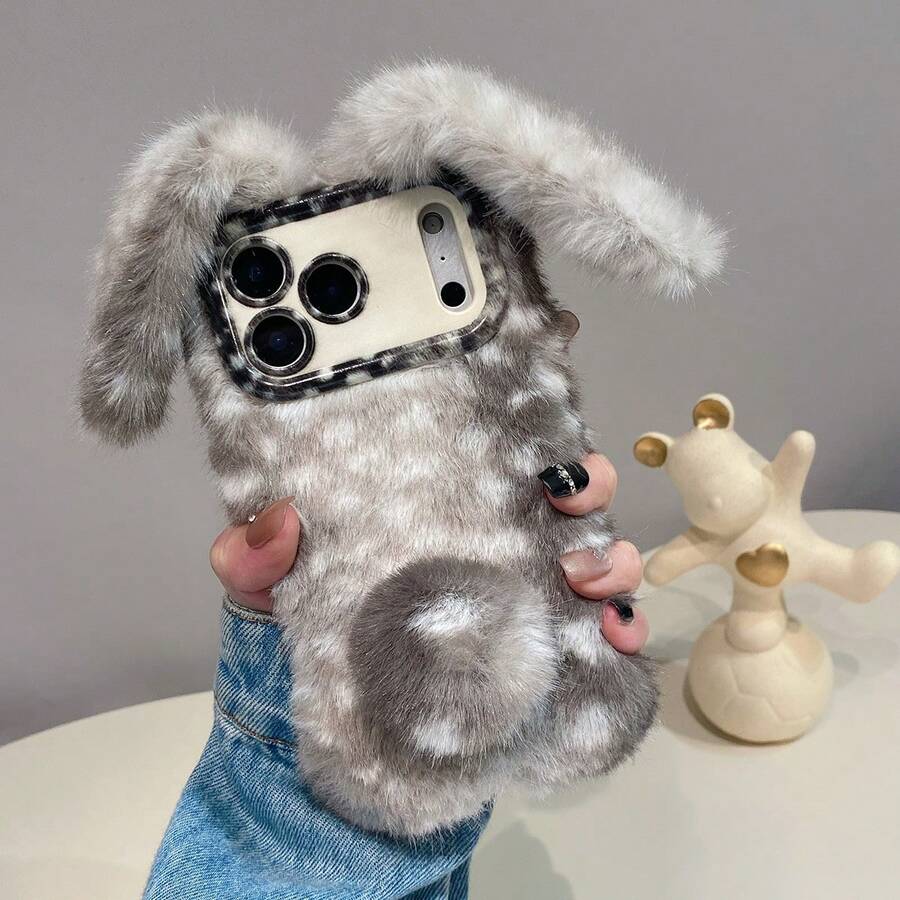 Funda de teléfono de peluche con diseño lindo de ciervo y conejo, compatible con iPhone 11 12 13 14 15 16 17 Air Pro Max, S23 S24 S25 S26 Plus Ultra A14 A15 A16 A17 A05S A35 A26 A36 A56 A54 A55 A56 4G/5G, cubierta protectora suave y resistente a golpes de TPU, modelo 2025 - Gris - Ver 1