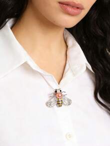 1件时尚复古轻奢小蜜蜂袖扣，女士胸针纽扣套，时尚高端服装胸针，束带夹，创意昆虫领带夹，女士配饰，女士派对轻奢气质服装袖扣套，适合日常佩戴，朋友礼物，爱人礼物，家庭礼物 - 橘色 - 查看 2