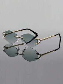 1pc Classic Retro Diamond Shaped Frameless Fashion Unisex Glasses, Street Style Accessory, Ideal Gift Choice - Multicolor - View 2