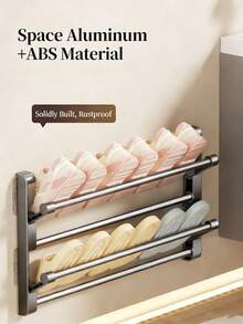 LINKOOL No Drill Bathroom Slipper Rack, Wall Mounted Bathroom Storage Shelf - Multicolor - View 2