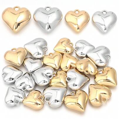10pcs/Pack CCB Solid Heart Pendant, Puff Heart Pendant, Suitable For DIY Jewelry Making - Fit For Valentine's Day Necklace, Bracelet, Earring, Gift Accessories, Clothing & Bag Decoration