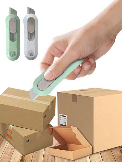 Portable Retractable Mini Utility Knife, Suitable For Home And Office, One-Button Blade Ejection, Convenient For Cutting Envelopes, Cartons, Packages And Craft Materials, Compact Storage With Small Footprint