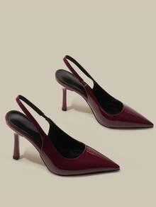 Giày cao gót mũi nhọn cao 9.5cm thanh lịch dành cho nữ, kiểu dáng slingback, chất liệu PU bóng màu đỏ tía, phù hợp cho đi làm, dự tiệc, đi làm hàng ngày. - Màu Đỏ Sâu - Xem 4