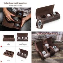 UIEE CONTACTS Joyero Organizador de Viaje hecho a mano Caja de Relojes de Cuero para Hombre Alhajero Portátil para Relojes - Estuche Ideal para Viajes Regalo - café-cierre a presión+para 3-Oval - Ver 8