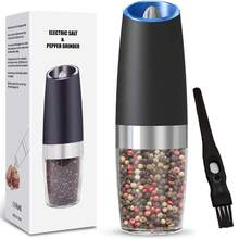 Electric Salt And Pepper Mill Set (1/2-Piece), Battery Operated, With LED Light, One-Handed Operation, Adjustable Grind, Black, Kitchen Appliance, A Great Gift For Fathers, Including Cleaning Brush. - Black - View 8