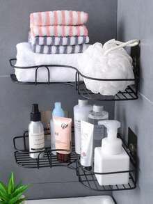 1pc Bathroom Shelf, Shower Caddy, Wall-Mounted Corner Storage Rack, Toothbrush Holder, Organizer Basket, Shower Rack, Kitchen Spice Rack, Suitable For Storing Shower Supplies, Cosmetics, Seasonings, Etc. For Kitchen, Bathroom, Vanity. Bathroom - Black - View 6