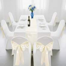 1pc Satin Table Runner, 10pcs Bowknot Chair Back Decorations, Smooth Fabric Decor Suitable For Wedding, Party, Birthday, Restaurant - Multicolor - View 3