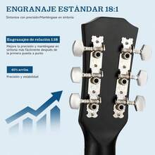 Guitarra Acústica, MTQ Guitarra Acustica con Estuche, Correa, Cuerdas, Púas, Guitarra Acustica de 38 Pulgadas, 6 Cuerdas de Metal. (Negro) - Negro - Ver 6