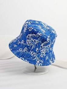 1pc Men's Wave Print Sun Protection Bucket Hat, Lightweight UV Protection Bucket Hat For Summer Beach Streetwear - 1Pc - View 4