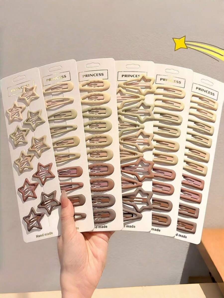 10个/30个 女孩简约百搭休闲学院风孔雀石色合金复古水滴方形刘海发夹 - 彩色 - 查看 1