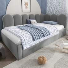 Upholstered Daybed 90x200cm, Daybed Sofa Bed/Children's Bed With Pull-Out Bed 90x190cm And Slatted Frame, Velvet, Grey, Without Mattress - Grey - View 1
