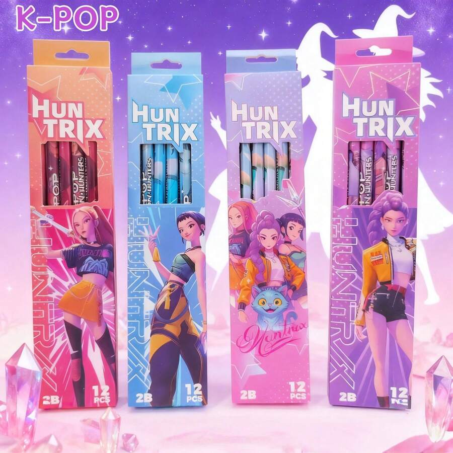 12pcs/Box K-POP Witch Girl Group Cartoon Pencils, Student Stationery Gift, Back To School Season, Suitable For Friends And Classmates - Multicolor - View 1