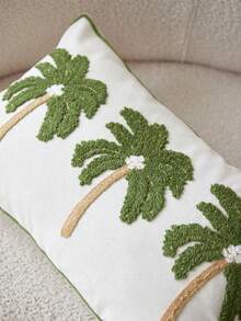 1pc Green Minimalist Modern Embroidered Coconut Tree Decorative Pillow Cover, Suitable For Indoor Decor, All Season, Pillow Insert Not Included - Green - View 6