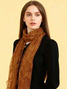 1pc Paisley Pattern Elegant Polyester 190cm Long New Custom Lace Hollow Scarf, Versatile Shawl For All Seasons - Mauve Purple - View 2