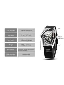 T-WINNER 1pc Fashionable Sports Mechanical Men's Watch, Luminous Pointer, Rubber Strap, Business Casual Automatic Mechanical Watch, Gift Box - Silver - View 7