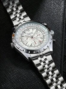 JARAGAR 1件装时尚运动自动机械男士手表，多功能小表盘，不锈钢表带，商务休闲男士手表，顶级品牌奢华腕表，带礼盒 - 白色 - 查看 5