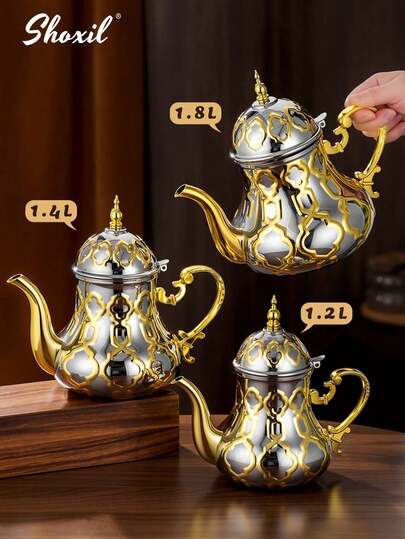 shoxil 1pc 36oz Stainless Steel Traditional Arabic Coffee Pot, Moroccan Mint Tea Pot, Middle Eastern Coffee Pot - Suitable For Middle Eastern Coffee/Tea/Celebration/Party/Gift/Home